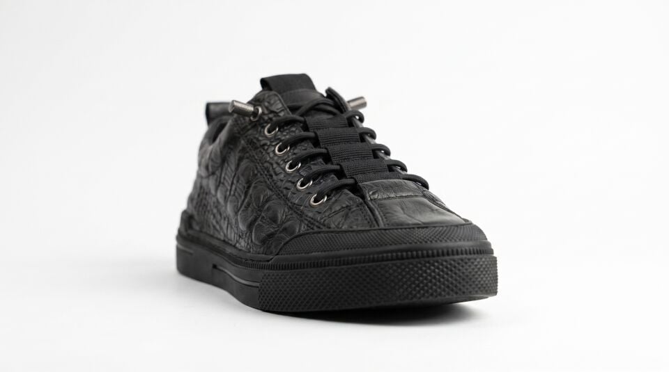 Siyah Piton Baskı Deri Sneaker – 2510 Model