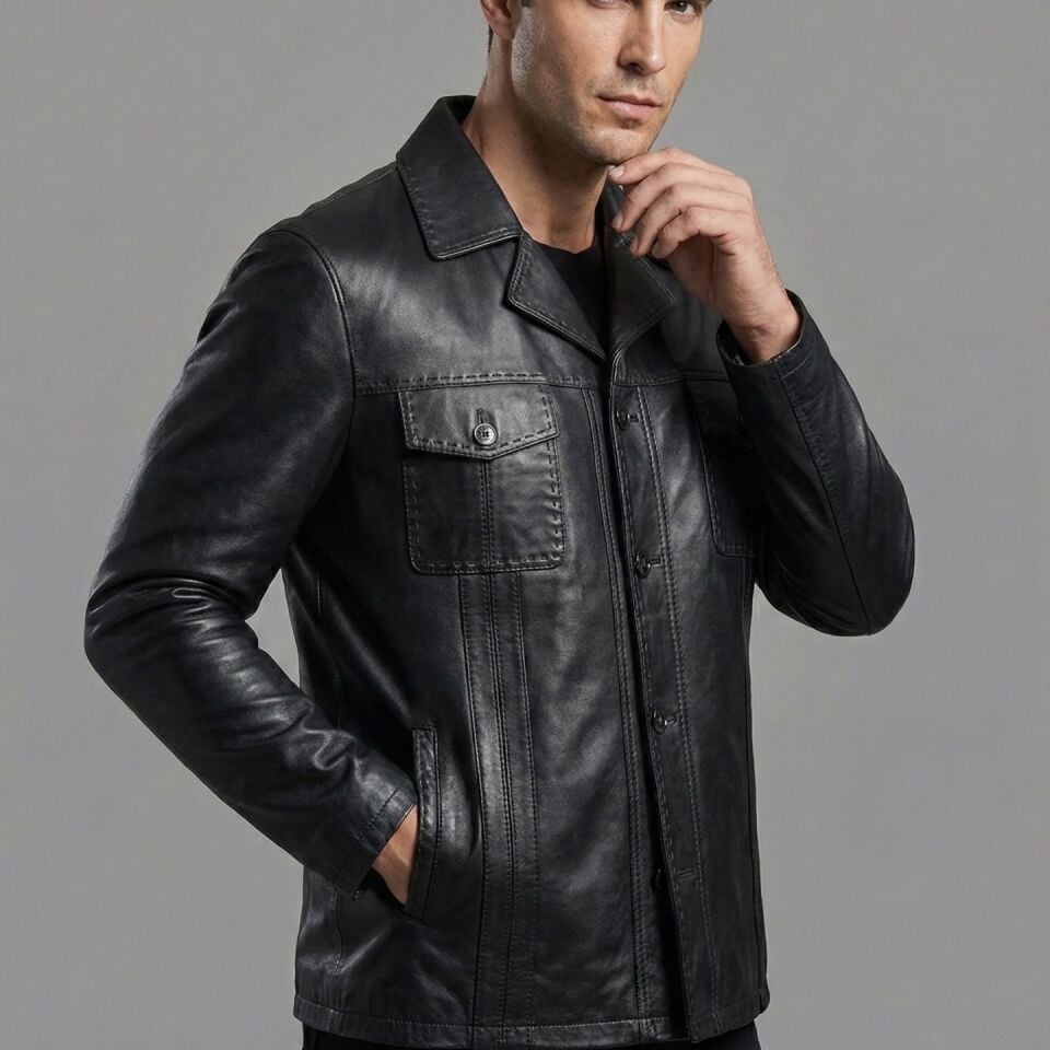 2114 Erkek Siyah Deri Ceket