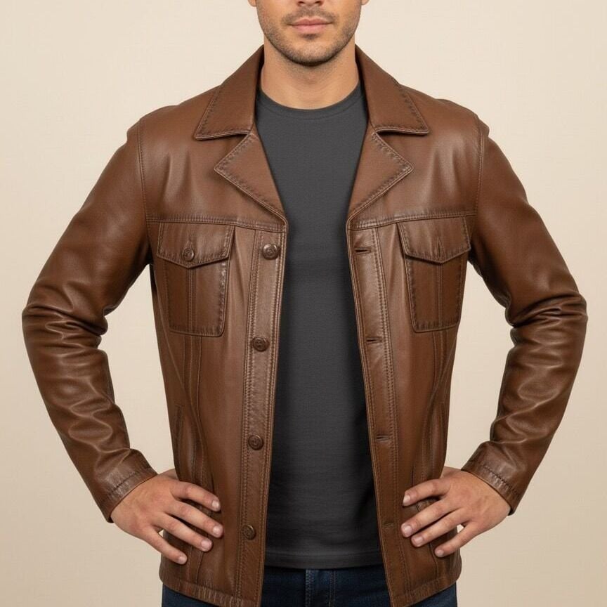 2114 Taba Erkek Deri Ceket