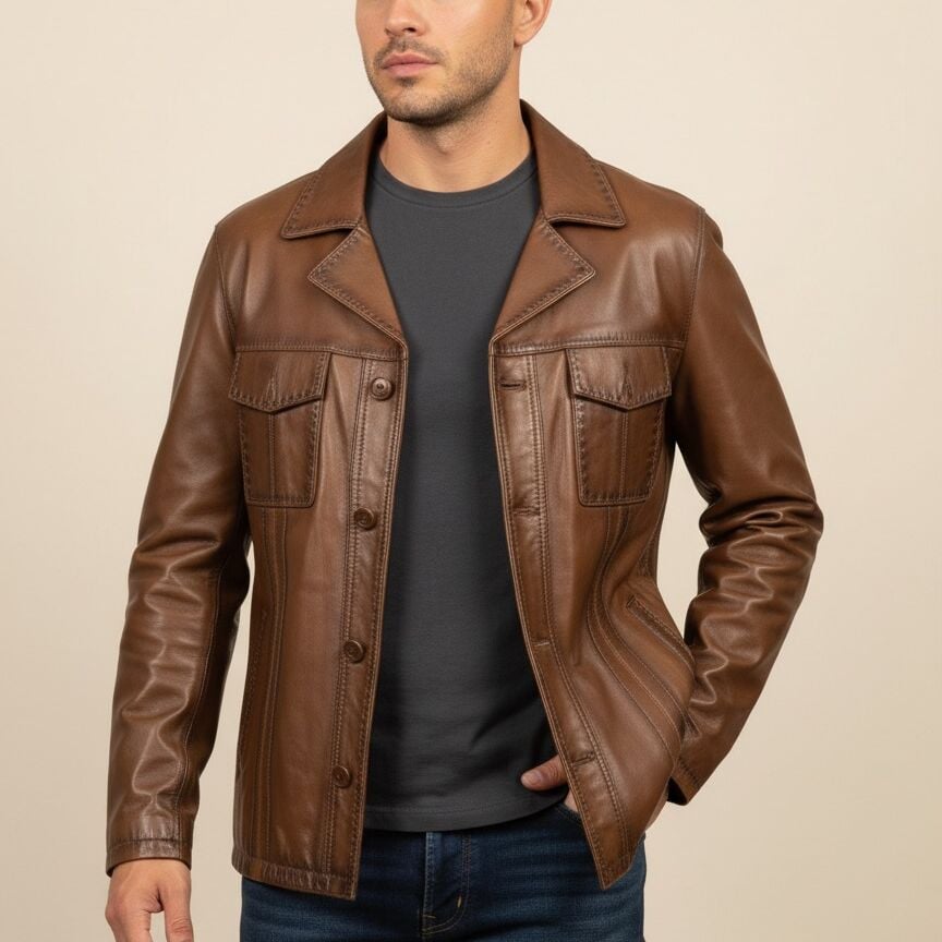 2114 Taba Erkek Deri Ceket