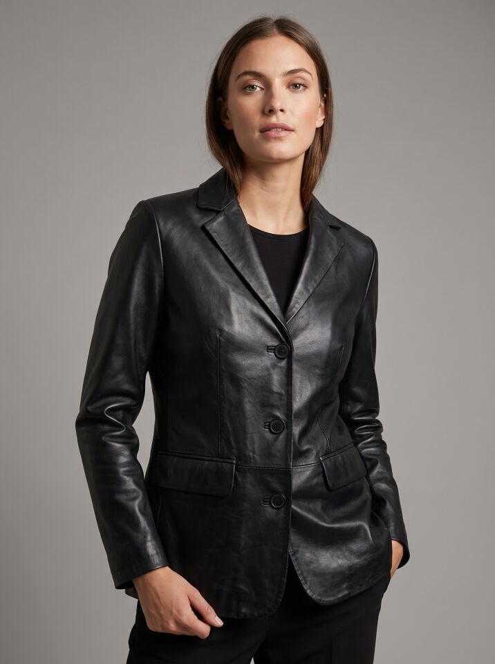 Dalia Siyah Kadın Deri Ceket – Kuzu Derisi Blazer