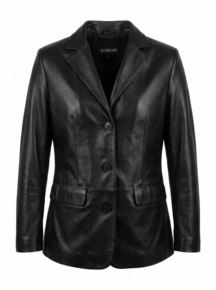 Dalia Siyah Kadın Deri Ceket – Kuzu Derisi Blazer
