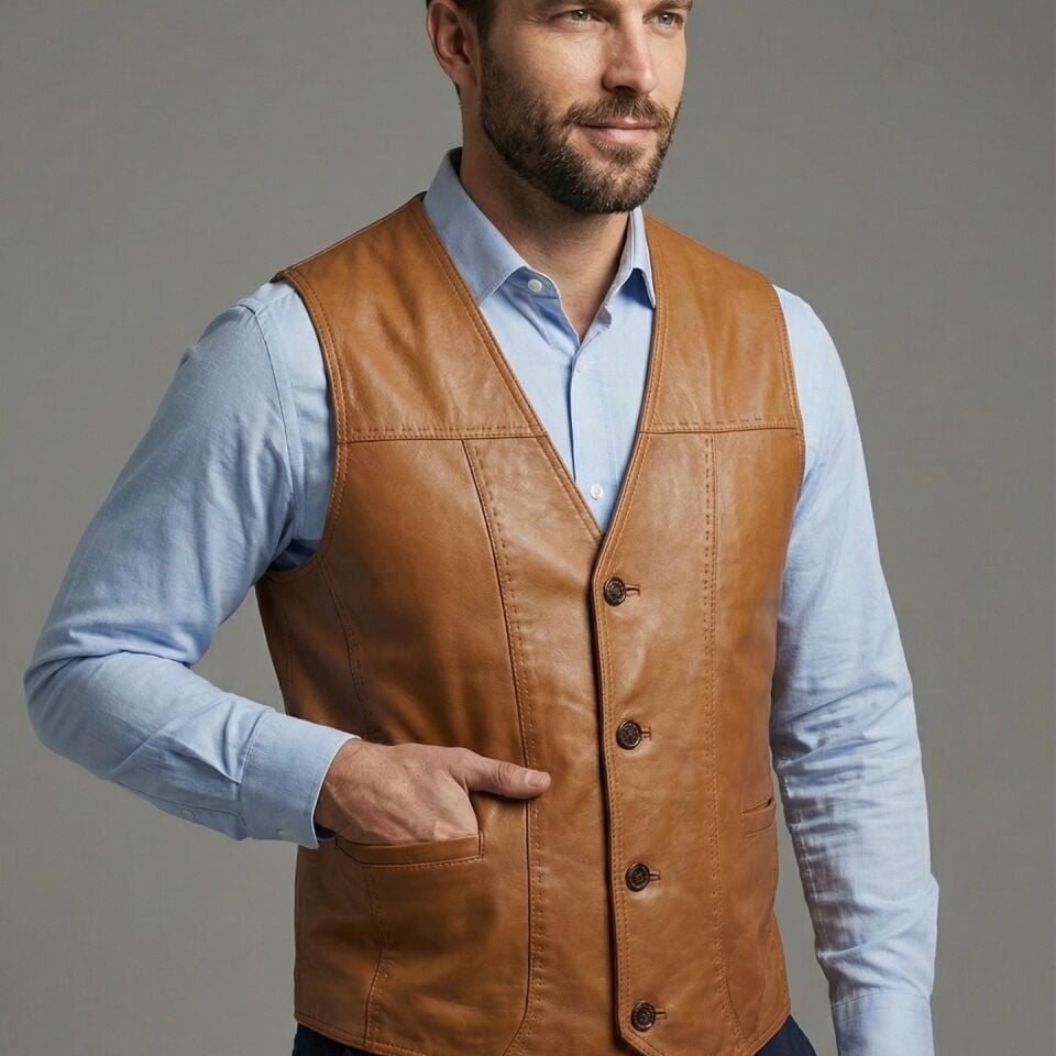 Ata Taba Erkek Deri Yelek