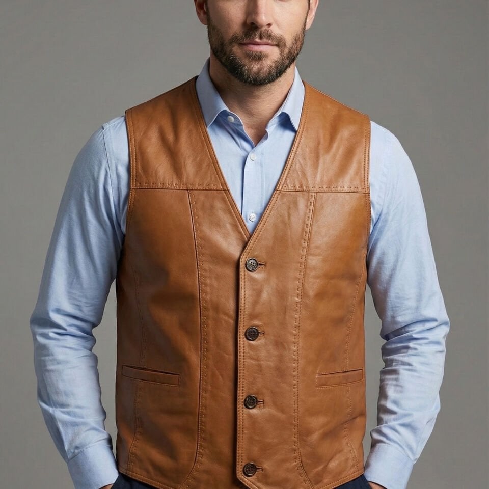 Ata Taba Erkek Deri Yelek