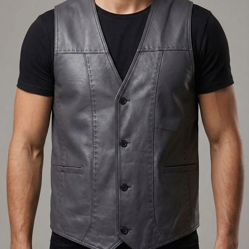 Ata Gri Erkek Deri Yelek