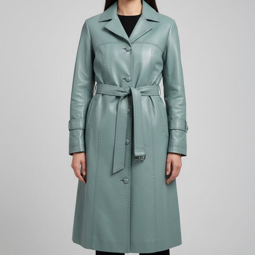 Gisella Turkuaz Bayan Deri Pardüse