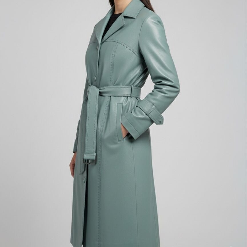 Gisella Turkuaz Bayan Deri Pardüse