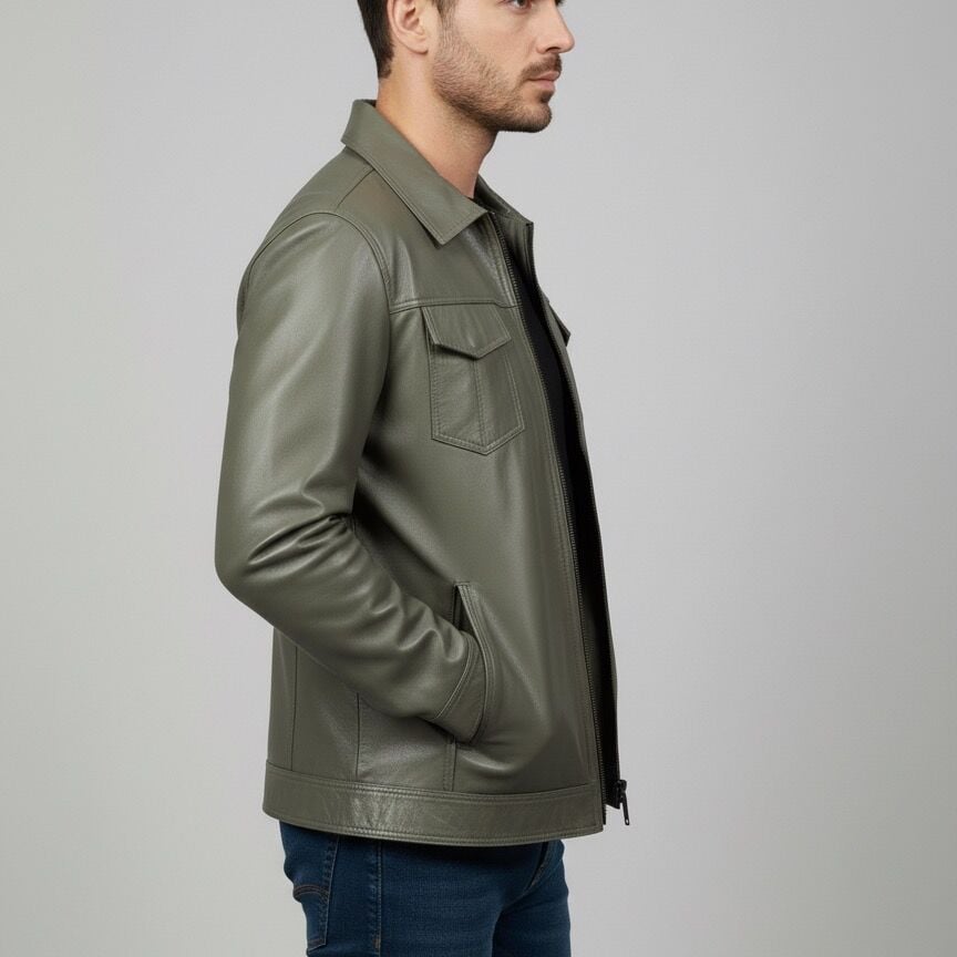 Eric Yeşil Erkek Deri Mont