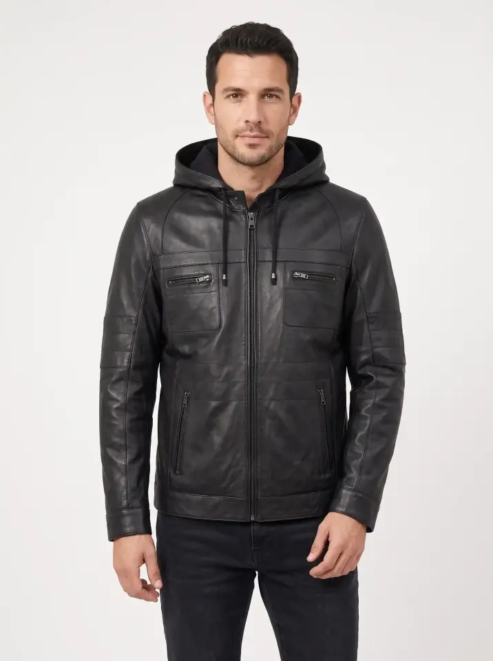 544 Erkek Deri Mont – Slim Fit, Çıkarılabilir Kapüşon