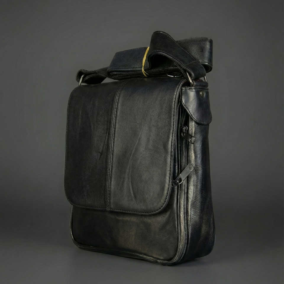 Postacı Siyah Deri Çanta