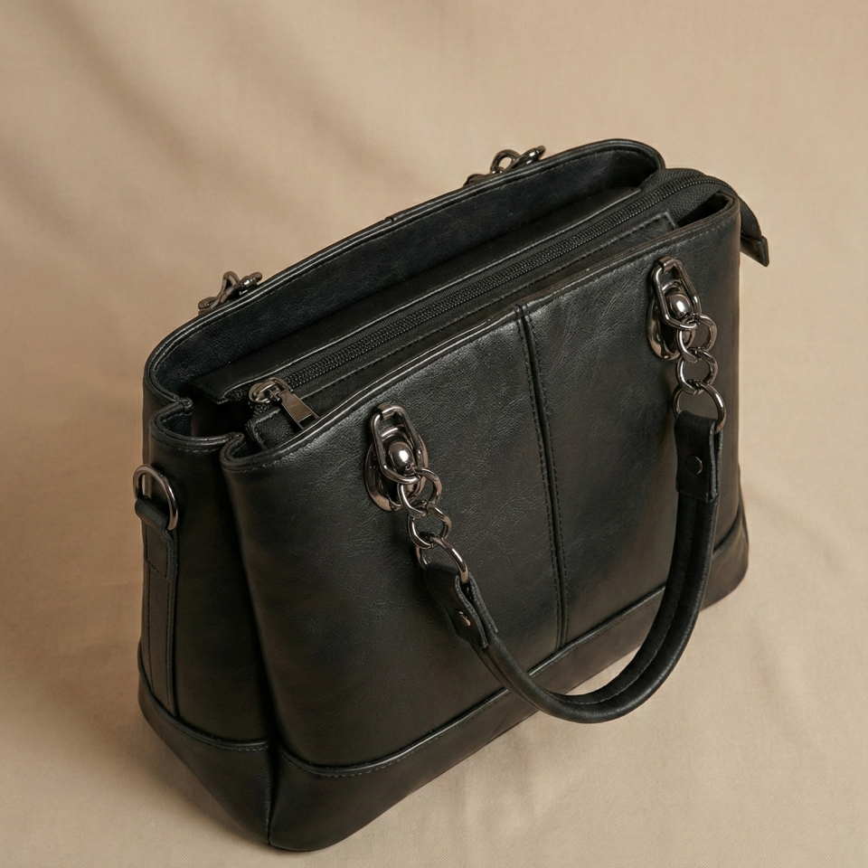 Kelebek Siyah Bayan Deri Çanta