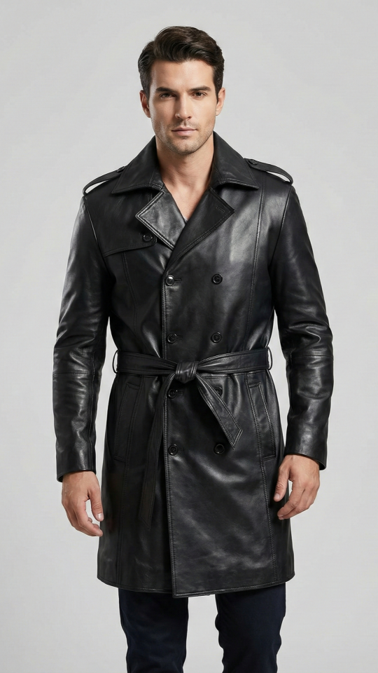 Dias Erkek Siyah Deri Trençkot