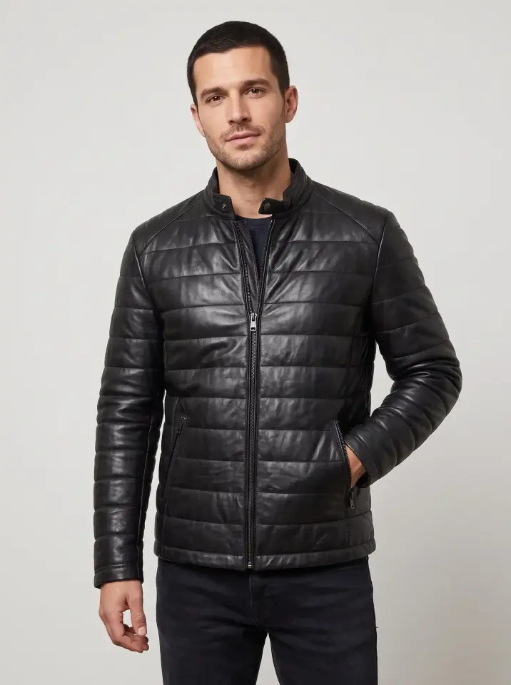 547 Erkek Deri Mont | Şişme Slim Fit İtalyan Kesim