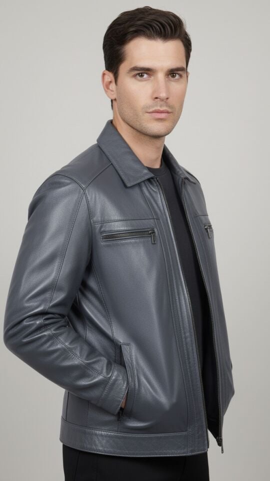 533 Gri Erkek Deri Mont