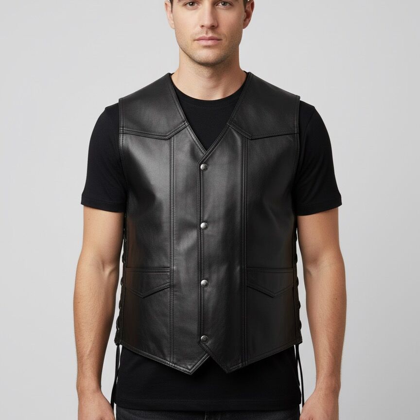 Yakuza Siyah Erkek Deri Yelek