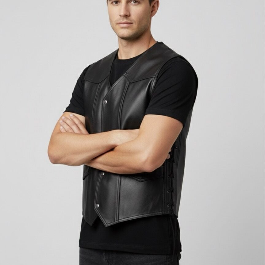 Yakuza Siyah Erkek Deri Yelek