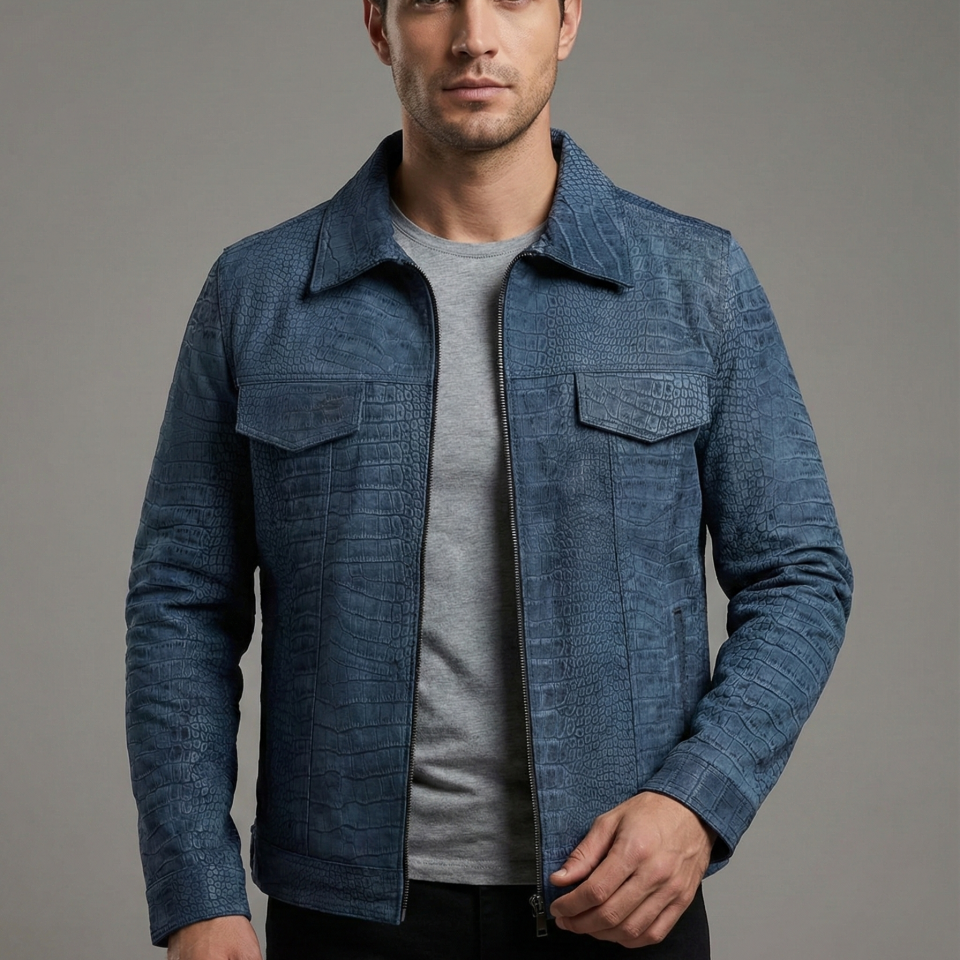 Towns Kroko Baskı Deri Mont