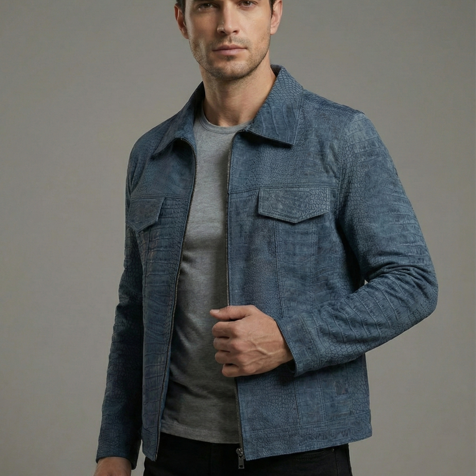 Towns Kroko Baskı Deri Mont