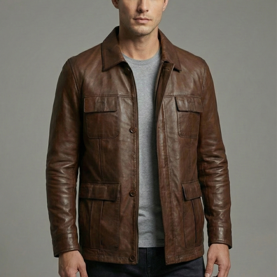 Safari Fındık Erkek Deri Ceket