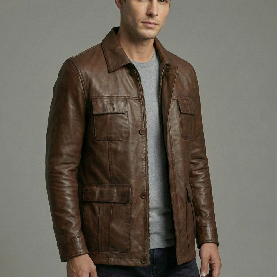 Safari Fındık Erkek Deri Ceket