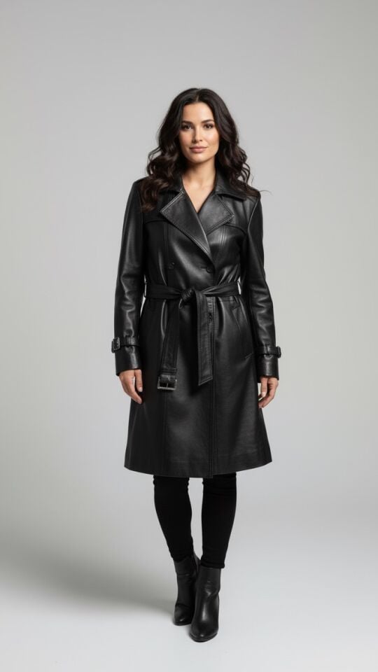Rhoda Siyah Bayan Deri Trençkot