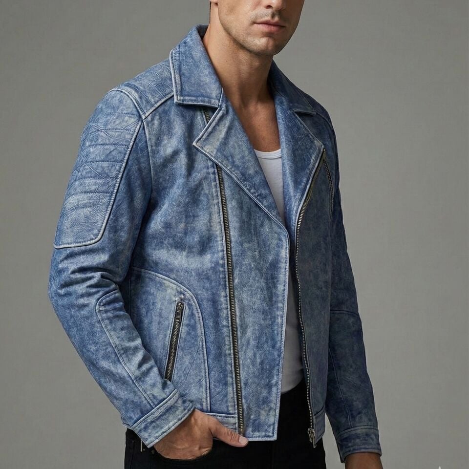 Maverick Mavi Erkek Deri Mont