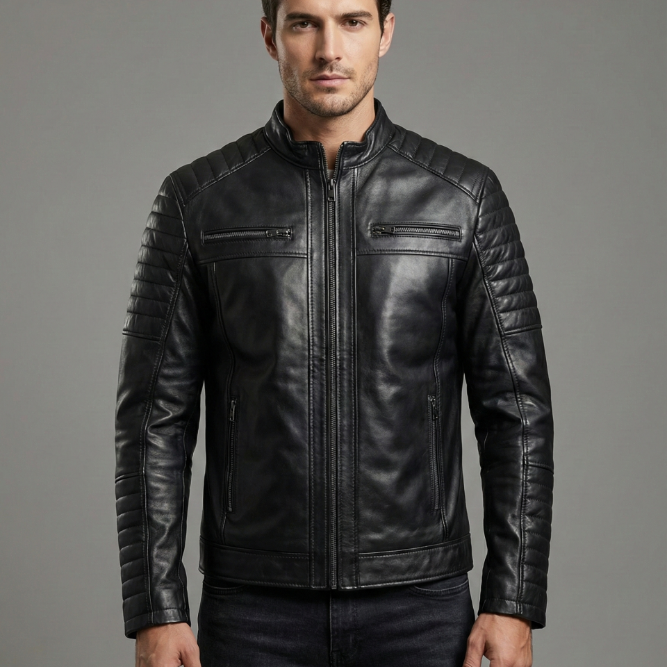 15837 Siyah Erkek Deri Mont
