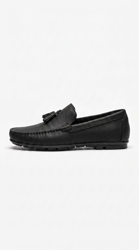 Rok Püsküllü Siyah Loafer — Dana Derisi Erkek Makosen