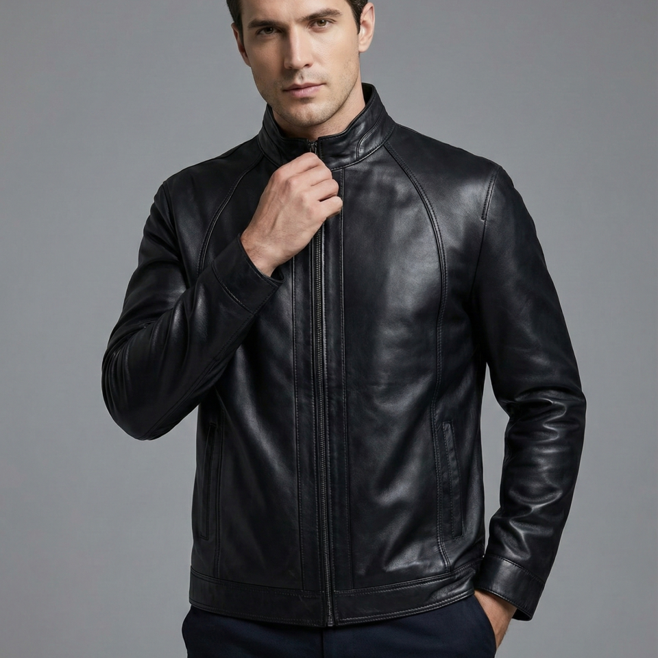 E-46 Erkek Siyah Deri Mont