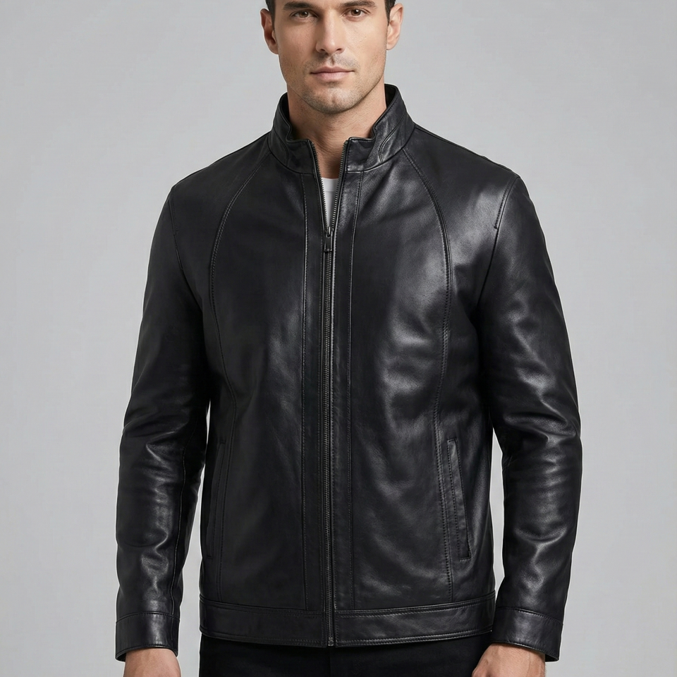 E-46 Erkek Siyah Deri Mont