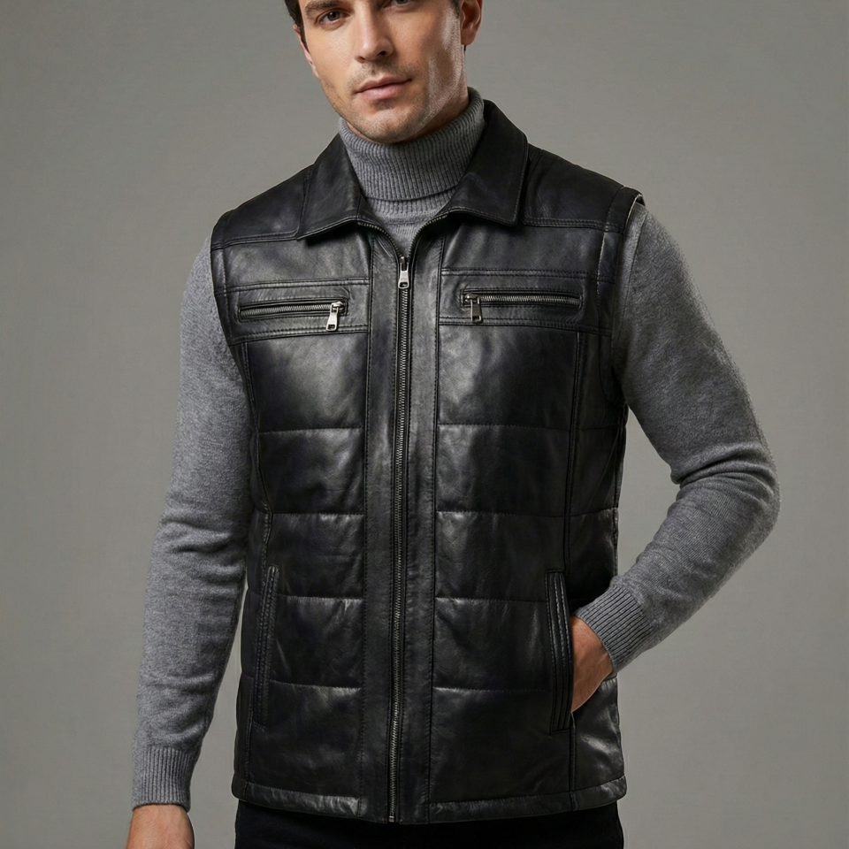 Dicano Siyah Erkek Deri Yelek