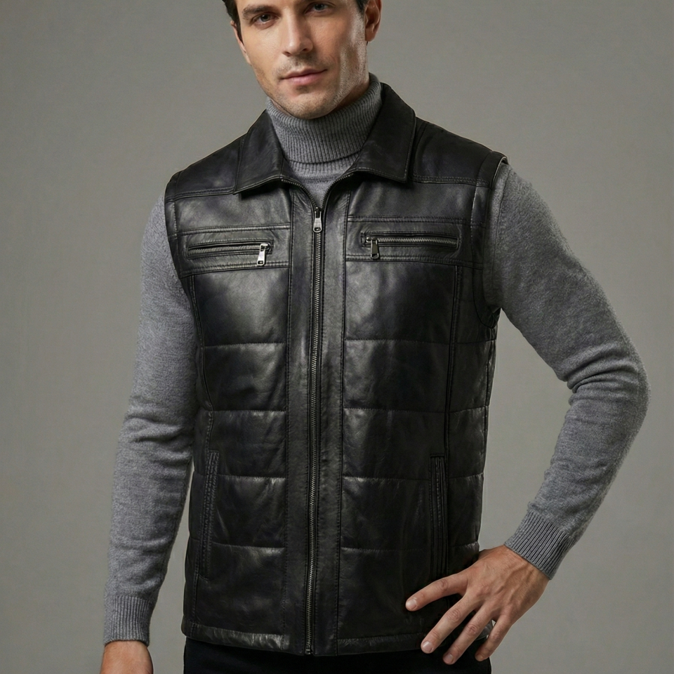 Dicano Siyah Erkek Deri Yelek