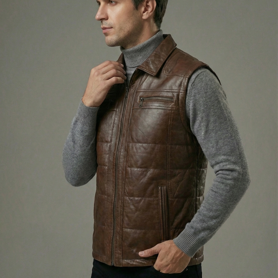 Dicano Fındık Erkek Deri Yelek