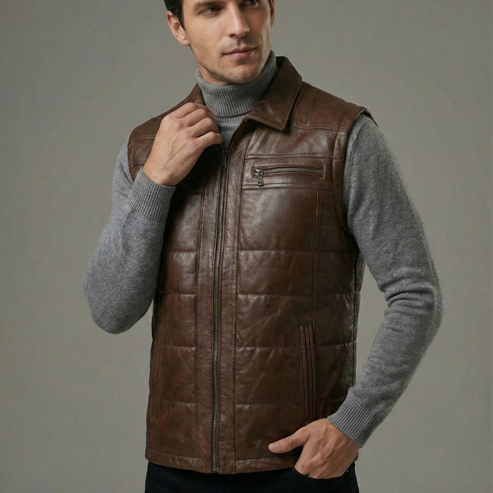 Dicano Fındık Erkek Deri Yelek