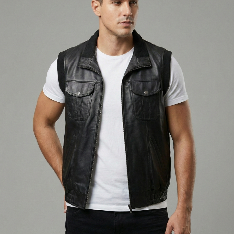 Marco Siyah Erkek Deri Yelek