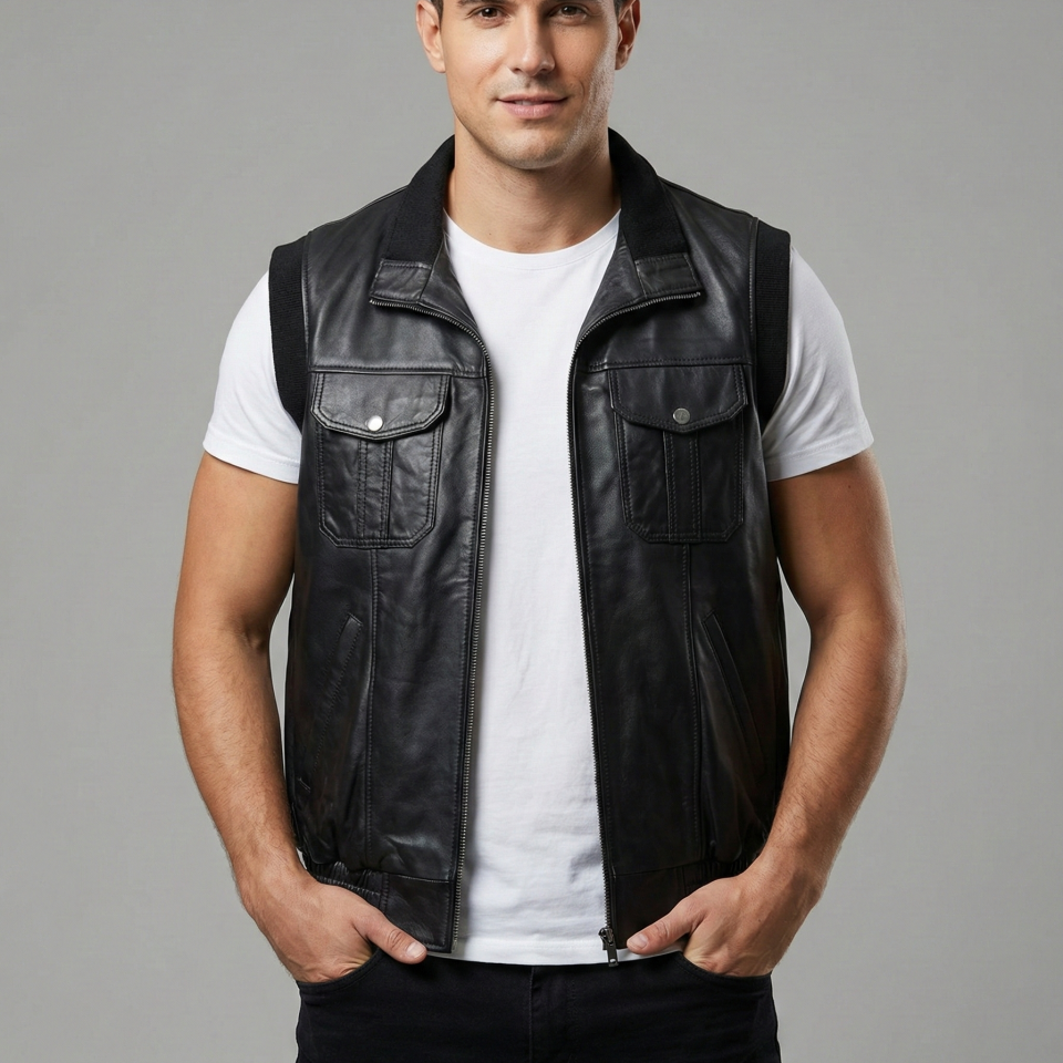 Marco Siyah Erkek Deri Yelek