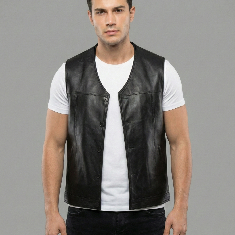 Vito Siyah Erkek Deri Yelek