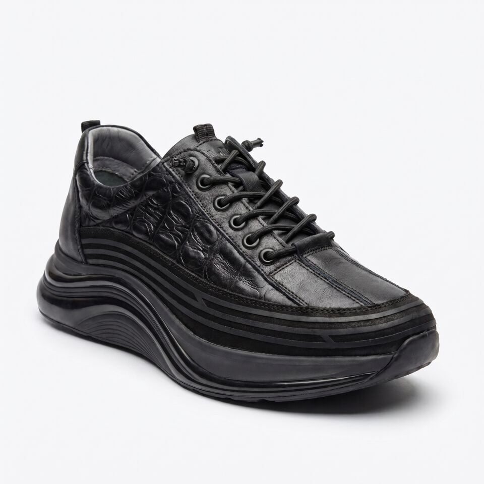 Kroko Deri Sneaker Erkek Siyah 2402
