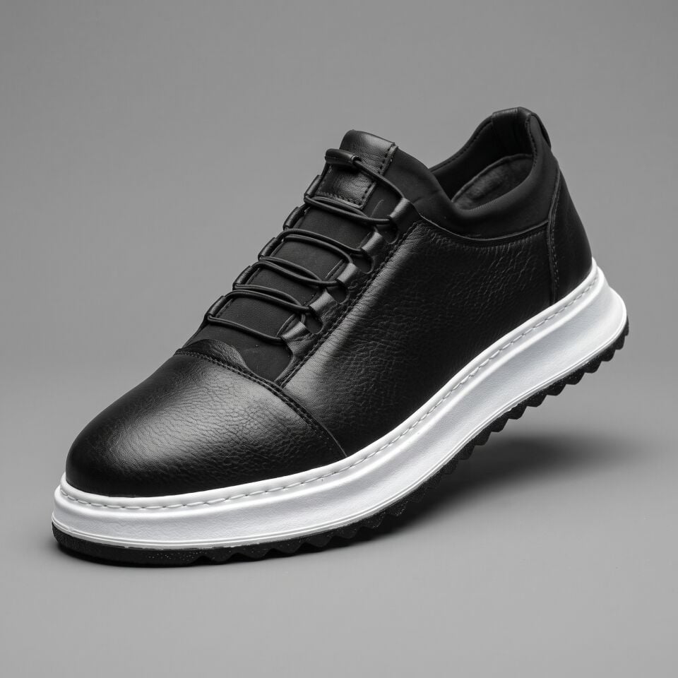 Siyah Deri Sneaker Erkek 268-1002