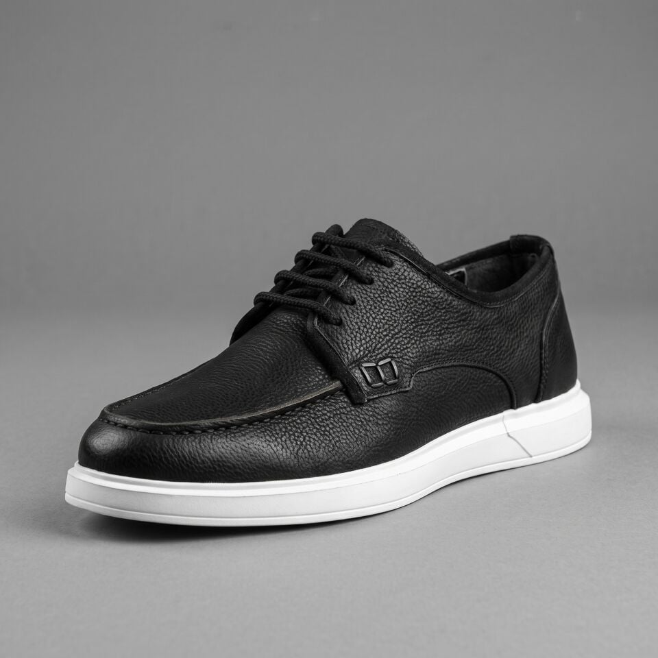 Erkek Casual Ayakkabı Siyah Deri Moc Toe E-12