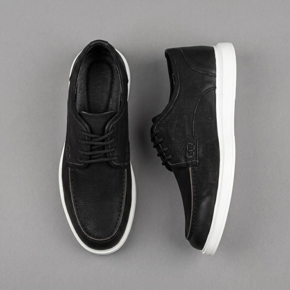 Erkek Casual Ayakkabı Siyah Deri Moc Toe E-12