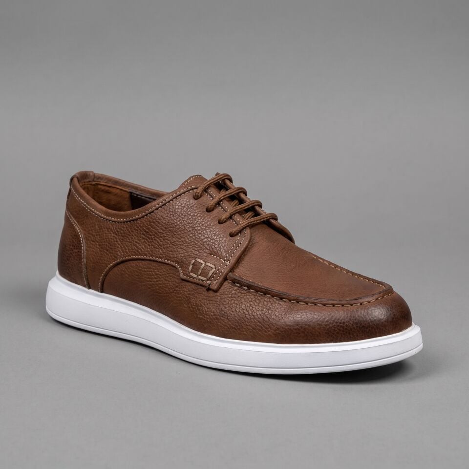 Erkek Casual Ayakkabı Kum Rengi Deri Moc Toe E-12