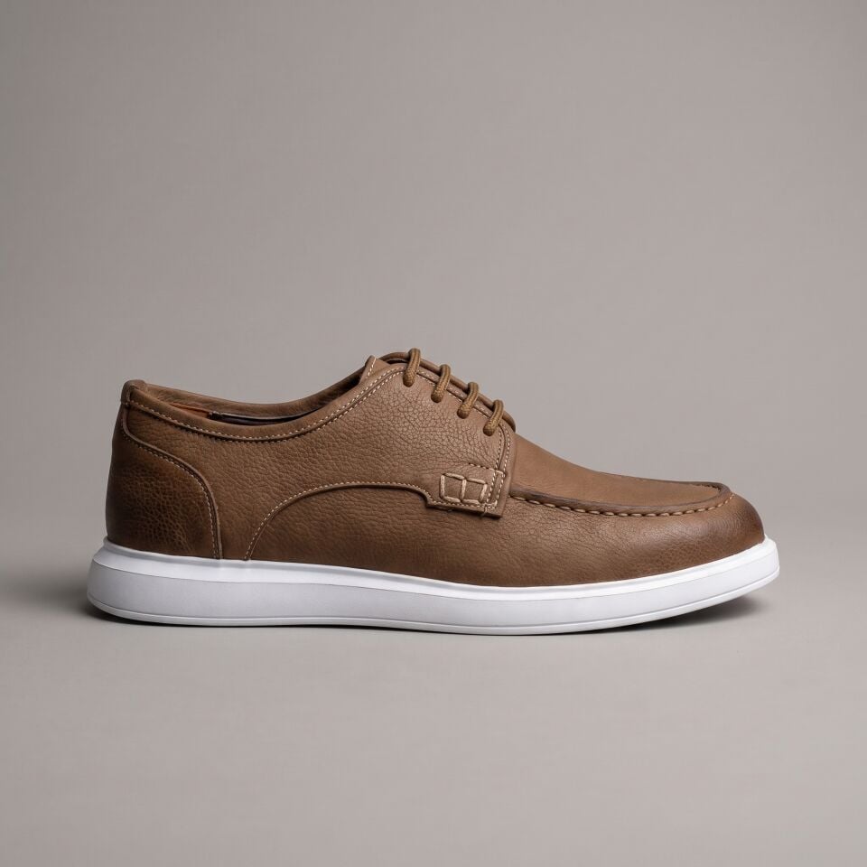 Erkek Casual Ayakkabı Kum Rengi Deri Moc Toe E-12