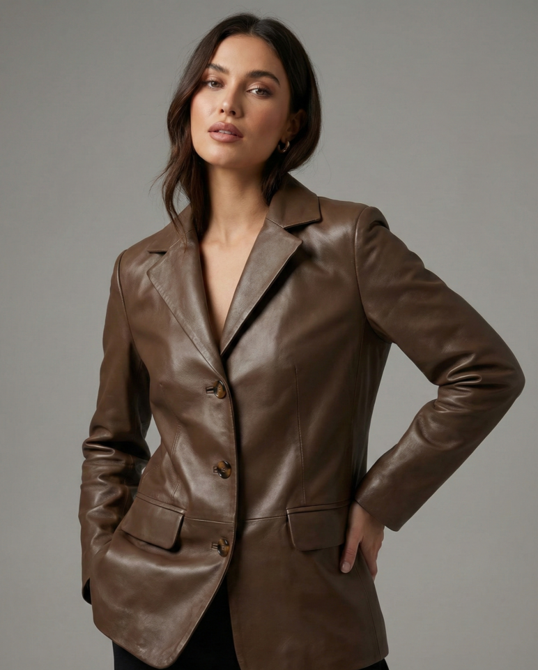 Dalia Kahverengi Bayan Deri Ceket