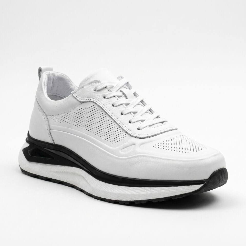 2505 Beyaz | Beyaz Dana Derisi Runner Sneaker