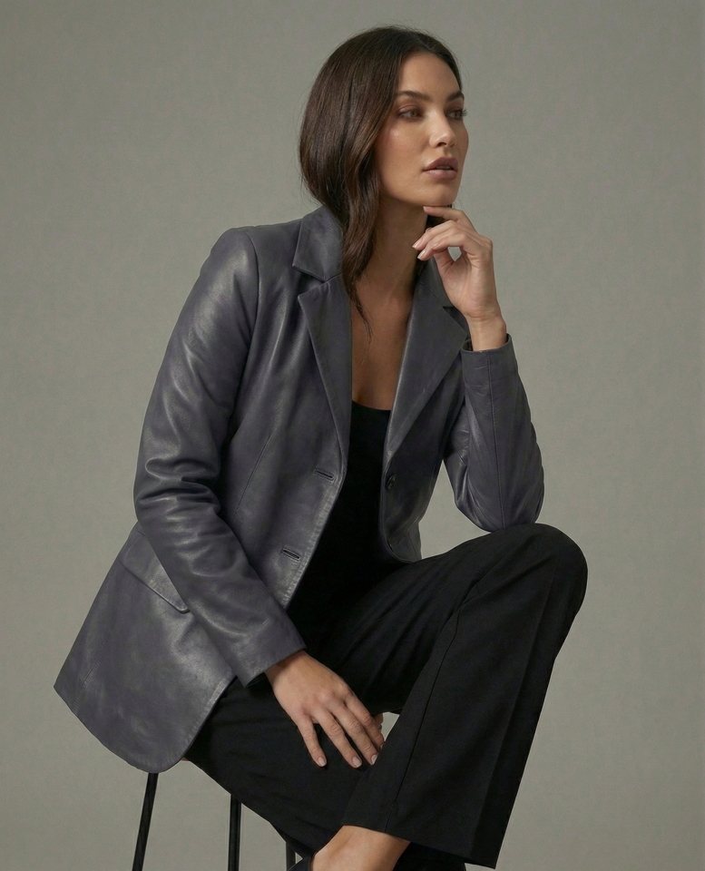 Dalia Gri Bayan Deri Ceket