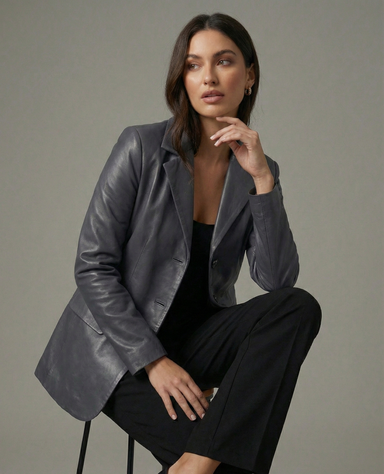Dalia Gri Bayan Deri Ceket