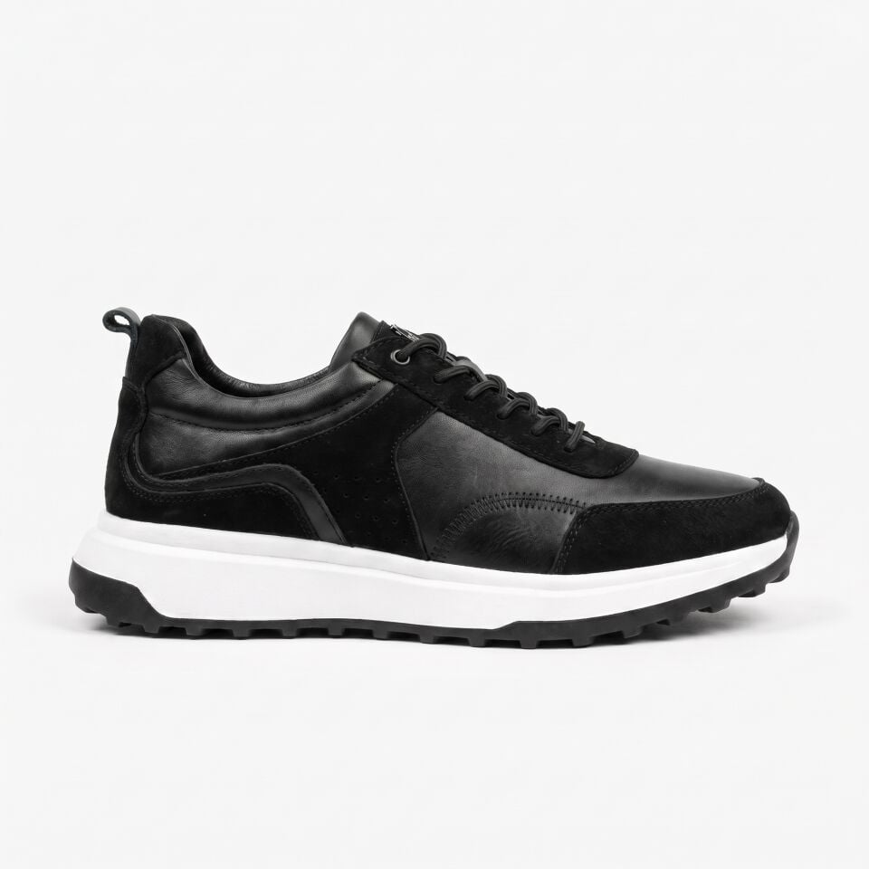 2502 Siyah Deri Sneaker | Dana Derisi Erkek Spor Ayakkabı