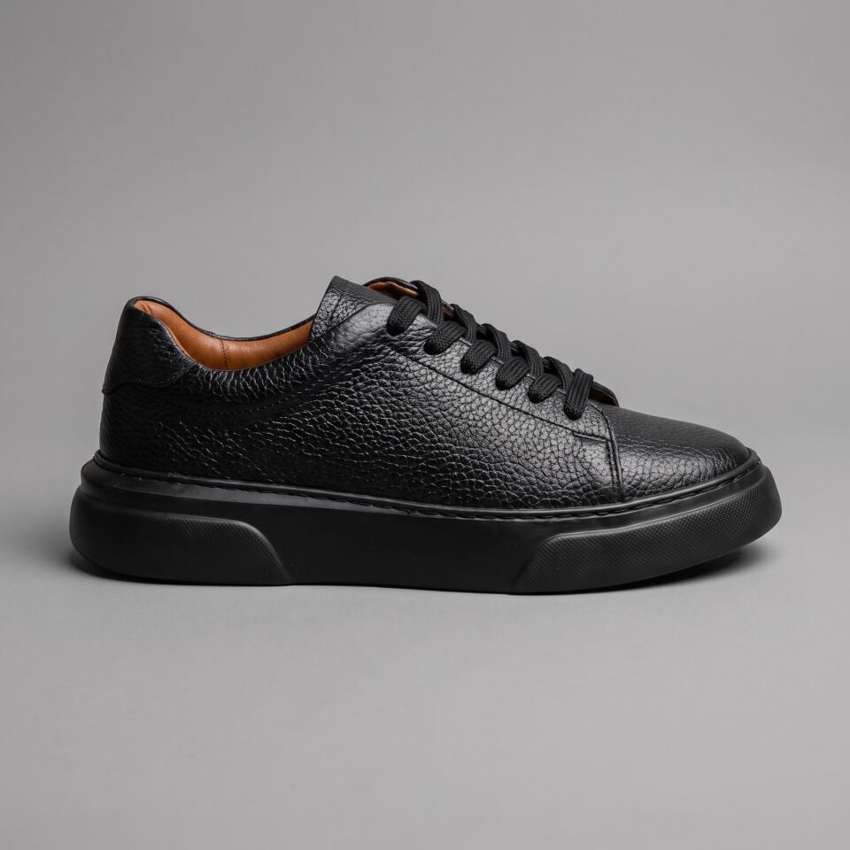 230-606 Siyah Floter Deri Sneaker | Hakiki Dana Derisi