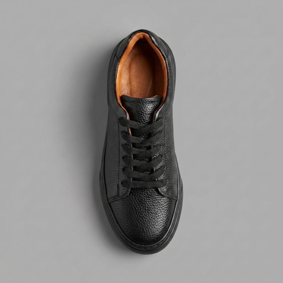 230-606 Siyah Floter Deri Sneaker | Hakiki Dana Derisi